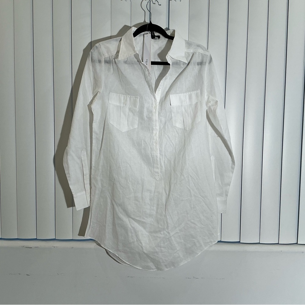 Aqua Womens White Collared Solid Top Button-Down … - image 3